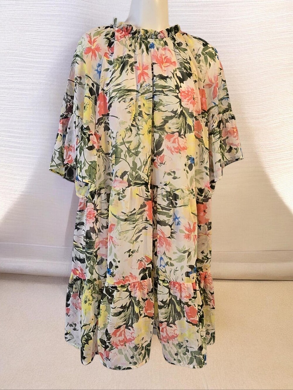 H&M Floral Tiered Chiffon Mini Dress Size L